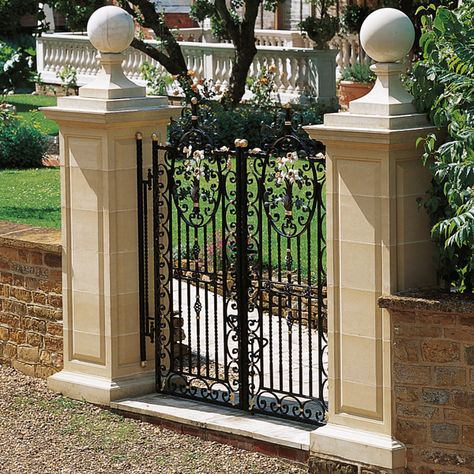 Gate Pillar Design Modern, Stone Doorway, Tor Design, Compound Wall Design, Elegant Entryway, Cladding Design, Gate Post, French Doors Exterior, Pillar Design