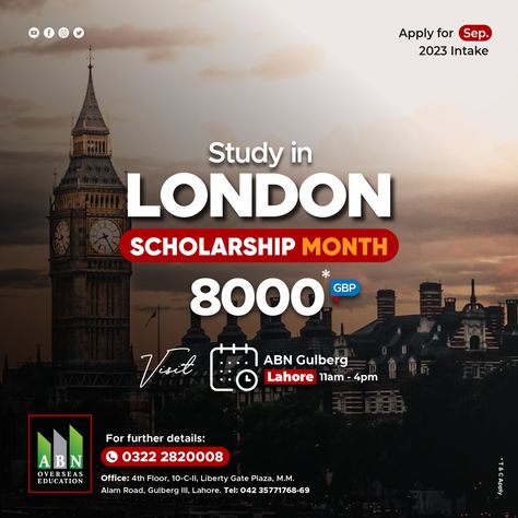 Study Abroad Ads, Scholarship Poster, Reasons To Study, Photoshop Flyer Template, School Post, Study Abroad Travel, Study Abroad Scholarships, Photoshop Flyer, Study In London