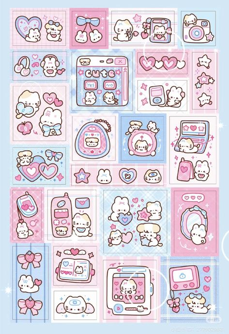 Cute Kawaii Printable Stickers, Kawaii Stickers Printable Scrapbooking, Pink Stickers Printable, Sanrio Stickers Printable, Planner Sticker Ideas, Cute Sanrio Stickers, Sanrio Printables, Kawaii Printable Stickers, Stickers Aesthetic Printable