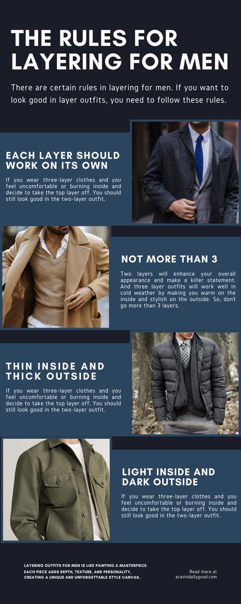 men's fashion, style for men, fashion, style, layering for men, layering outfit ideas for men, rules for layering for men. Mens Fashion Rules, How To Layer Mens Clothes, Mens Styling Tips, Layering Clothes Men, Men Layered Outfits, Layering Men Outfits, Men’s Layered Outfit, Men Layering Outfits, Layered Outfits Men