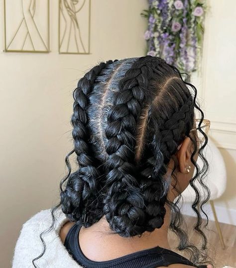 3 Cornrow Braids Black Women, Curly Cornrow Hairstyles, French Braid Black Women, Quick Cornrow Hairstyles For Black Women, Cornrows For School, Goddess Cornrows Buns, Simple Braided Hairstyles Black Women, Butterfly Cornrows, Cornrow With Curls