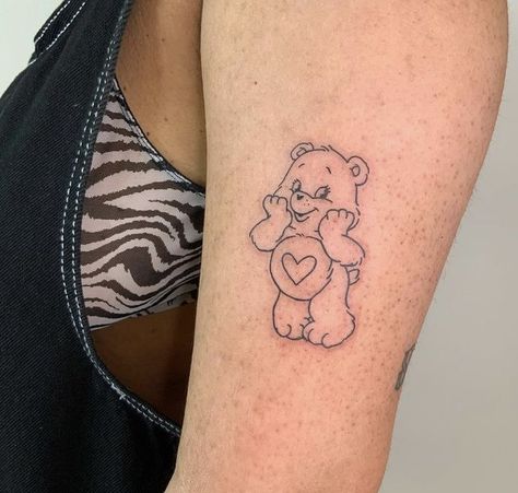 Tigger Outline Tattoo, Care Bear Tattoo Black, Carebear Tattoo Ideas, Care Bear Tattoo Outline, Care Bears Tattoo Ideas, Care Bear Tattoo Ideas, Cute Bear Tattoo, Care Bear Nails, Care Bear Tattoo