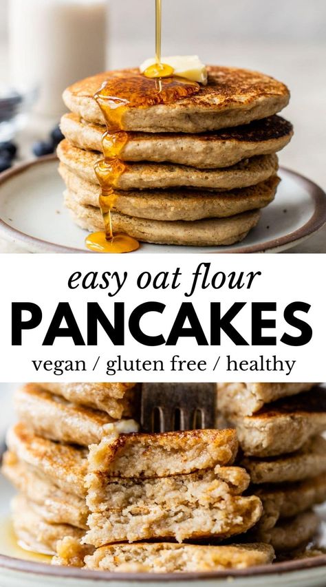 Gluten Free Vegan Pancakes Easy, Oat Flour Pancakes No Egg, Vegan Oats Pancakes, Oat Pancakes Healthy Vegan, Pulmotonia Recipes, Oat Pancakes No Eggs, Oatmeal Pancakes Without Eggs, Gluten Free Oat Pancakes, Healthy Gf Pancakes