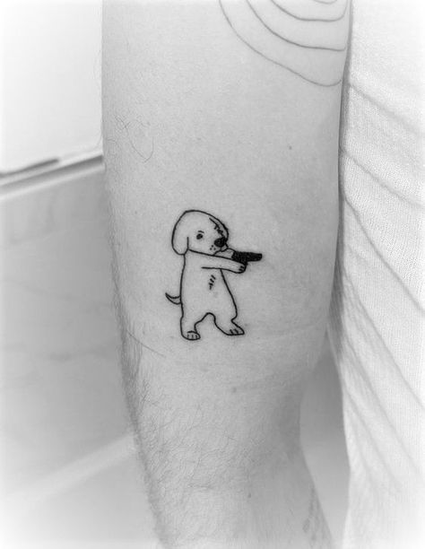 Tattoo Ideas Silly, Silly Dog Tattoo, Small Guy Tattoos, Animal Flash Tattoo, Cartoon Dog Tattoo, Funny Dog Tattoo, Goose Tattoo, Jack Skellington Tattoo, Puppy Tattoo