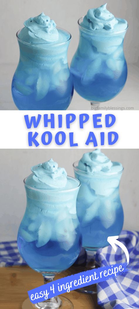 Whipped Kool Aid Frozen Slushies With Alcohol, How To Make Whipped Koolaid, Special Drinks For Kids, Whipped Koolaid Drink, Kool Aid Drinks, Whipped Koolaid, Crystal Desserts, Sleepover Recipes, Fun Drinks To Make