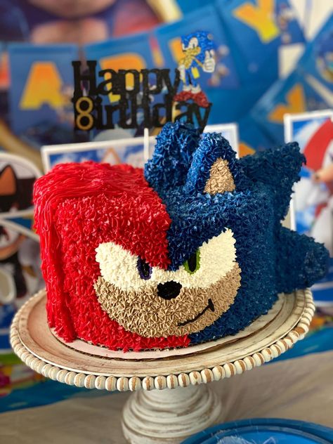 Sonic Birthday Cake, Sonic The Hedgehog Cake, 80s Birthday Parties, Sonic Cake, Hedgehog Cake, Sonic Birthday Parties, 5th Birthday Cake, Hedgehog Birthday, Sonic Party