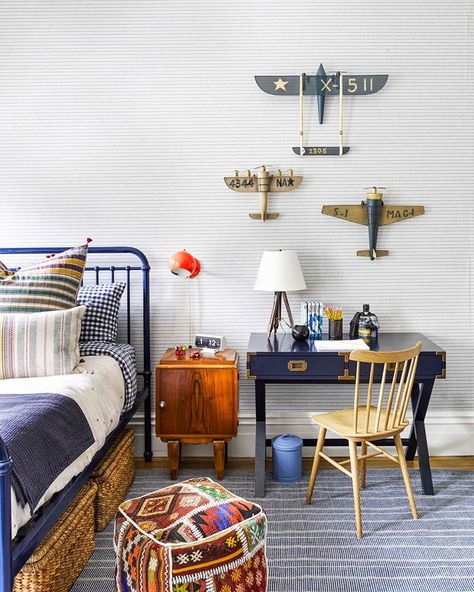 House Beautiful (@housebeautiful) • Instagram photos and videos Plane Room, White Shelving Unit, Teenager Bedroom Design, Oval Room Blue, Media Room Design, Boys Room Ideas, Storage Kids Room, Room Storage Ideas, Boy Rooms