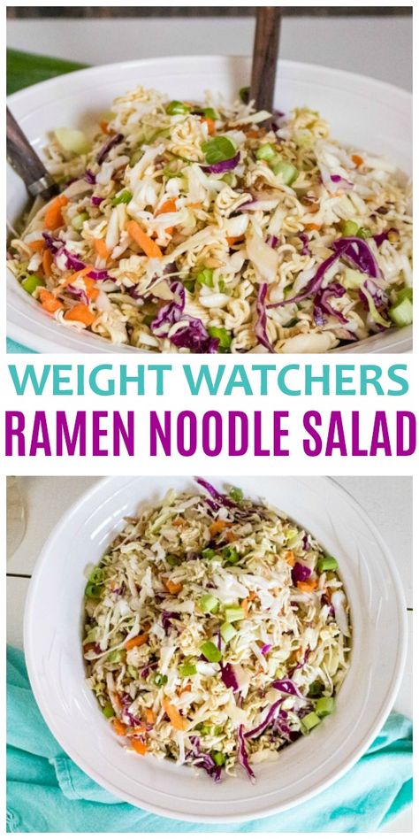 This+Weight+Watchers+Ramen+Noodle+Salad+is+a+great+side+dish+for+picnics+and+parties.+A+Weight+Watchers+Freestyle+Recipe+with+5+points+per+large+serving.+via+@sweeterbydesign Weight Watchers Sides, Weight Watchers Salad, Weight Watchers Lunches, Picnic Side Dishes, Weight Watcher Desserts, Ramen Noodle Salad, Weight Watchers Meal Plans, Weight Watchers Recipes Desserts, Weight Watcher Dinners