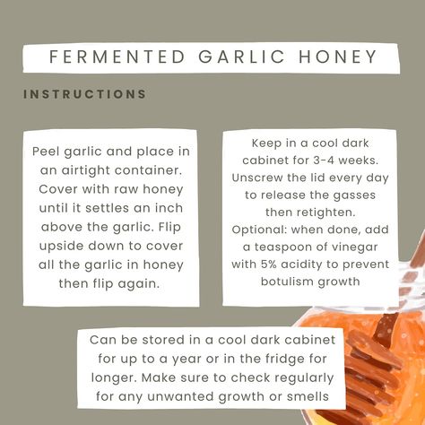 Cold season is coming our way! Make sure to be ready with these 3 super easy remedies you can make at home! 1. Oregano Oil: Known for its natural antibacterial properties, oregano oil can help support your immune system. 2. Fermented Garlic Honey: A great way to harness the benefits of garlic and honey for a soothing, health-boosting blend. 3. Fire Cider: This tangy tonic combines apple cider vinegar, herbs, and spices to help combat colds and boost vitality. Remember, these remedies ar... Garlic Honey Medicine Recipe, Honey And Garlic Remedy, Garlic And Honey Remedy, Garlic Oil Benefits, Honey Medicine, Fermented Garlic Honey, Garlic Remedies, Fermented Garlic, Garlic And Honey