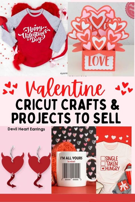 Looking for a perfect Valentine's craft project to make with your Cricut? Check these Cute Cricut Valentine projects you can make to sell or gift someone you love on this Valentine's Day! Make extra money from home with your Cricut hobby and start a new business. Valentine's Cricut Projects, Cricut Valentine Ideas, Valentine Cricut, Cricut Valentines Projects, Valentine's Diy, Cricut Projects Easy, Gnome Shirt, Projects To Sell, Easy Valentine Crafts