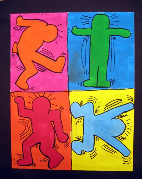 Drawing pop art can be accomplished through sharpies and markers. Good example of movement and expression, too. Keith Haring Art 2nd Grade, Classe D'art, Keith Haring Art, Haring Art, Artist Study, 2nd Grade Art, 6th Grade Art, 4th Grade Art, 5th Grade Art