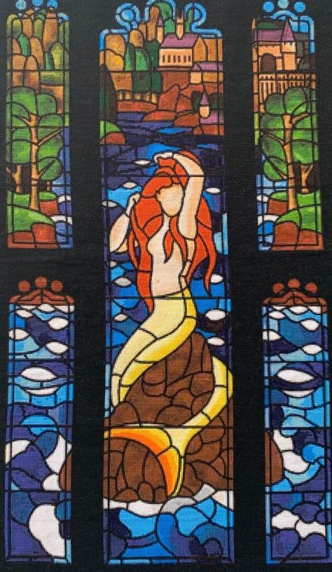 Harry Potter Stained Glass Mermaid, Stained Glass Studio Ghibli, Howls Moving Castle Stained Glass Art, Harry Potter Mermaid Window, Harry Potter Stained Glass Art, Harry Potter Stained Glass, Harry Potter Theme Christmas, Harry Potter Mermaid, Stained Glass Tattoo