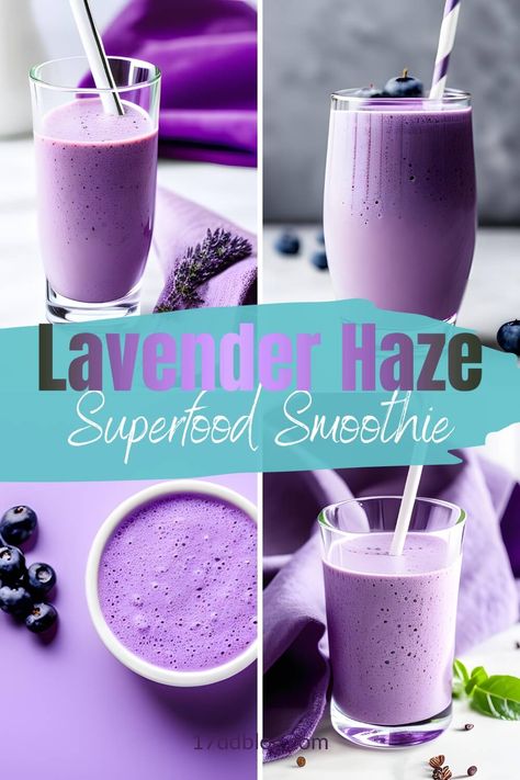 The Lavender Haze Superfood Smoothie is the drink of all drinks for Swifties who want healthy ingredients, superfoods for extra brain power and healthy fats, fiber and protein for a full meal #17daydiet #17daykickstartdiet #lavenderhazedrink #lavenderhazesmoothie Healthy Lavender Recipes, Lavender Recipes Drinks, Lavender Drinks Non Alcoholic, Lavender Drink Recipes, Lavender Coffee Recipes, Starbucks Lavender Drink, Lavender Haze Drink Starbucks, Lavender Protein Shake, Lavender Powder For Drinks