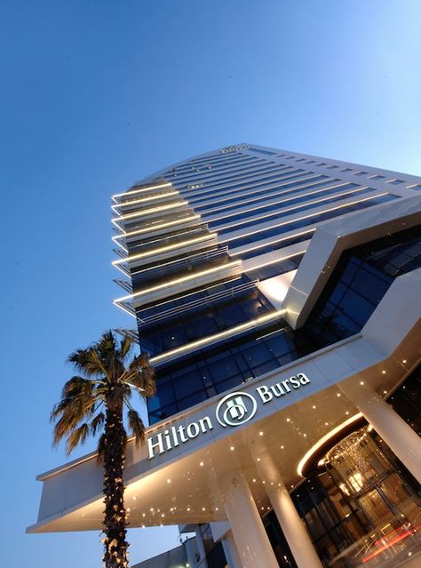 Exterior of Hilton Bursa Convention Center&Spa Resort Interior, Hotel Aesthetics, Rotterdam Hotel, Houston Hotels, Hotel Exterior, Hilton Hotels, College Work, Hotel Branding, Modern Hotel