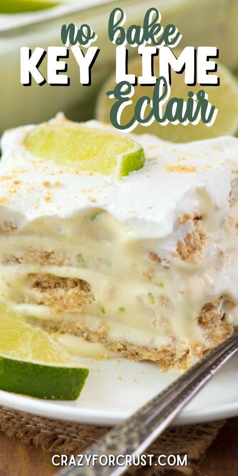 Easy No Bake Key Lime Eclair Key Lime Dessert Recipes, Key Lime Icebox Cake, Key Lime No Bake, Easy Eclairs, Lime Dessert Recipes, No Bake Key Lime, Key Lime Recipes, Key Lime Desserts, Key Lime Cake