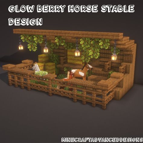 MinecraftDesigns on Instagram: “Horse stable design🍀🌿 ========================= Shaders: BSL shaders Texture: Stay True ========================= #minecraft…” Minecraft Mine Ideas Survival, Glow Berry Horse Stable Design Minecraft, Mc Stable Design, Mincraft Idea Horse Stable, Minecraft Stable Build, Minecraft Building Ideas No Shaders, Cute Minecraft Birch Houses, Cool Minecraft Things To Build, Minecraft Builds Horse Stable