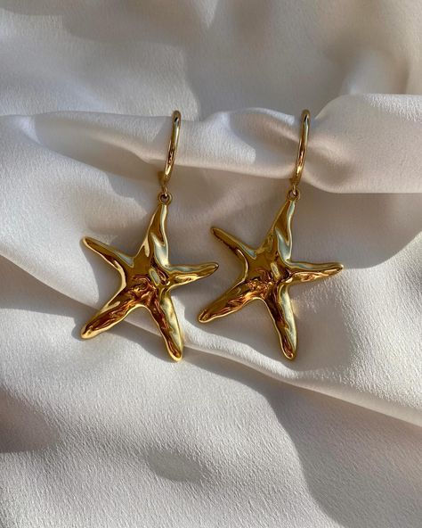 Summer Elegance, Starfish Earrings, Starfish Pendant, Earrings Summer, Gold Aesthetic, Glass Heart, Summer Jewelry, Cyprus, Statement Jewelry