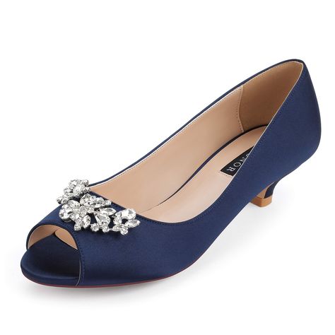 Formal Gown Shoes, Dressy Shoes For Women Heels Classy, Low Heel Dress Shoes For Women, Womens Wide Width Dress Shoes, Blue Kitten Heels, Wide Width Dress Shoes, Navy Blue Dress Shoes, Most Comfortable Dress Shoes, Mother Of The Bride Shoes