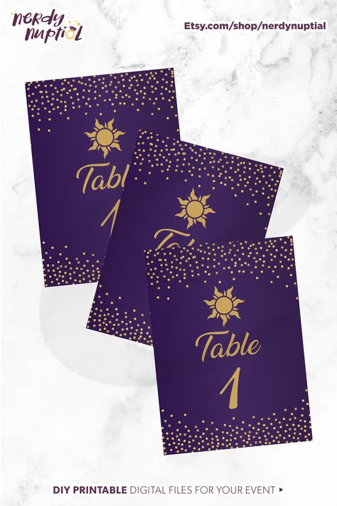 Instant download table cards in our shop, link in bio.    #weddingidea #diywedding #nerdynuptial #weddingplanning ##weddinginspo #weddingdetails #budgetbride #weddinggoals #weddingideas #weddingplanner #weddingtips #weddinginvitations #proweddinginvites #weddinginvite #weddinginviteideas #weddinginvitedesign #weddinginvitesforyou #weddinginvitesupplier #weddinginviteinspiration #2024wedding #2024weddinginvitations #tangled #princesswedding #rapunzel #disneyadult Tangled Table Number, Tangles Theme Quince, Tangled Dance Theme, Tangled Themed Sweet 16, Tangled Hoco, Tangled Wedding Theme, Tangled Themed Wedding, Rapunzel Quinceanera, Tangled Prom