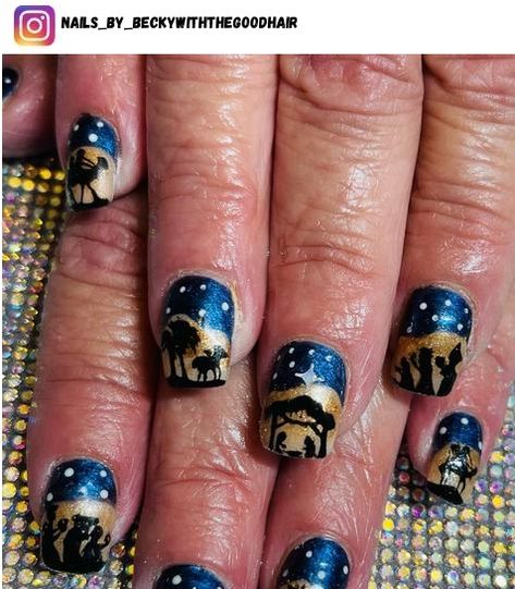 55 Religious Christian Nail Designs for 2024 - Nerd About Town Christian Christmas Nail Designs, Nativity Scene Nails, Jesus Nails Designs Faith, Nativity Nail Art, Jesus Christmas Nails, Nativity Nails Designs, Christian Christmas Nails, Faith Nails Designs, Jesus Nails Designs