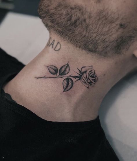 Rose On Neck Tattoo, Neck Rose Tattoo, Wing Neck Tattoo, Chest Neck Tattoo, Rose Neck Tattoo, Neck Tattoo Ideas, Arm Tattoos Drawing, Clavicle Tattoo, Best Cover Up Tattoos