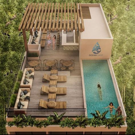 Pool Rooftop Design, Rooftop Terrace Design With Pool, Rooftop Deck With Pool, Pool On Rooftop House, Rooftop Swimming Pool Designs, Swimming Pool On Rooftop, Rooftop Terrace With Pool, Roof Top Swimming Pool Home, Terrace Swimming Pool Ideas