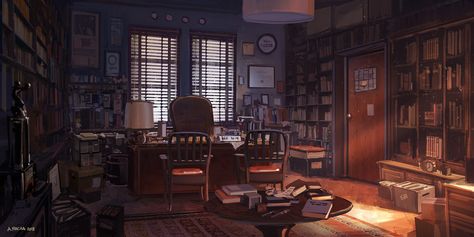 ArtStation - Principal's Office, Andreas Rocha Books, Empire State Building, Office Aesthetic, Environment Design, Office Art, Empire State, Deviantart, Desk, Building