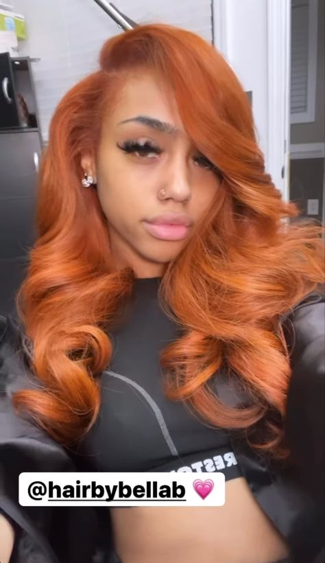 Orange Side Part Frontal, Ginger Traditional Sew In, Ginger Sew In Weave With Leave Out, Ginger Side Part, Copper Ginger, Peach Hair Colors, Vegas 2023, Future Hairstyles, Girl Hair Colors