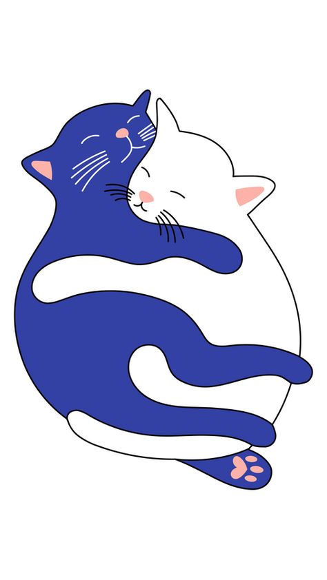 Cats Hugging Each Other Drawing, Cat Hug Doodle, 2 Cats In Love Drawing, Cuddling Cats Drawing, Two Cats Hugging Drawing, Cat Hug Drawing, Cat Cuddling Drawing, Cats Illustration Drawing, Animals Hugging Drawing