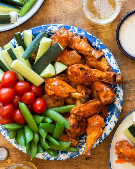 In this sheet-pan dinner, the universally loved American bar staple gets a healthy makeover without losing the heat. #Gluten-Free #Soy-Free #Spicy Sunbasket Recipes, American Bar, Buffalo Chicken Wings, American Bars, Sheet Pan Dinners, Mixed Vegetables, Healthy Dishes, Roasting Pan, Ranch Dressing