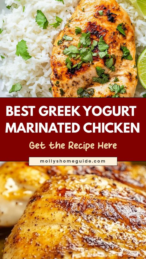 Indulge in the delicious flavors of Greek yogurt marinated chicken with this mouthwatering recipe. The creamy tanginess of the yogurt perfectly complements the juicy tenderness of the chicken, making it a delightful dish for any occasion. Whether you grill, bake, or sauté the chicken, the flavors will be simply irresistible. Try this recipe for a wholesome and satisfying meal that is sure to impress your family and friends. Quick Greek Chicken, Chicken Recipe With Yogurt, Chicken With Greek Yogurt Sauce, Lemon Garlic Greek Yogurt Marinated Chicken, Chicken Thigh Recipes Yogurt, Yogurt Chicken Marinade Baked, Chicken Recipes With Greek Yogurt, Recipes Using Yogurt Dinner, Greek Yogurt Dip For Chicken