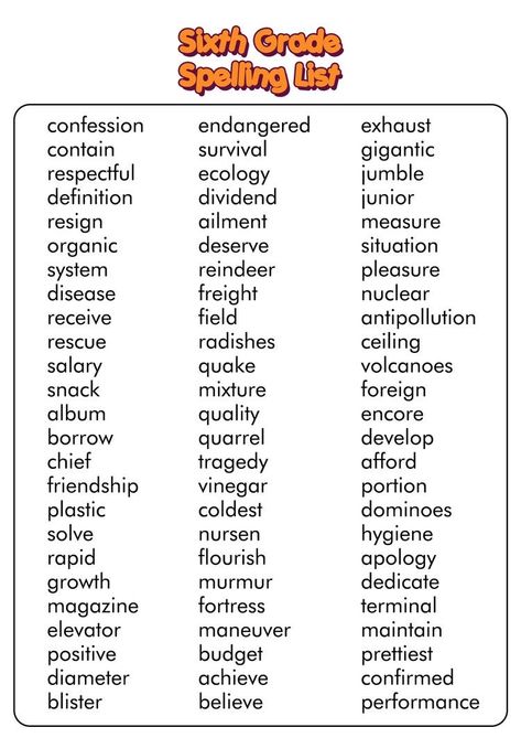 Grade 4 Spelling Worksheets, Middle School Spelling Words, Sight Words For Grade 6, Spelling Words For 5th Grade Student, Sixth Grade Spelling Words List, Grade 6 Spelling Words, 6th Grade Writing Worksheets, 6th Grade Vocabulary Words List, 6th Grade Spelling Words List