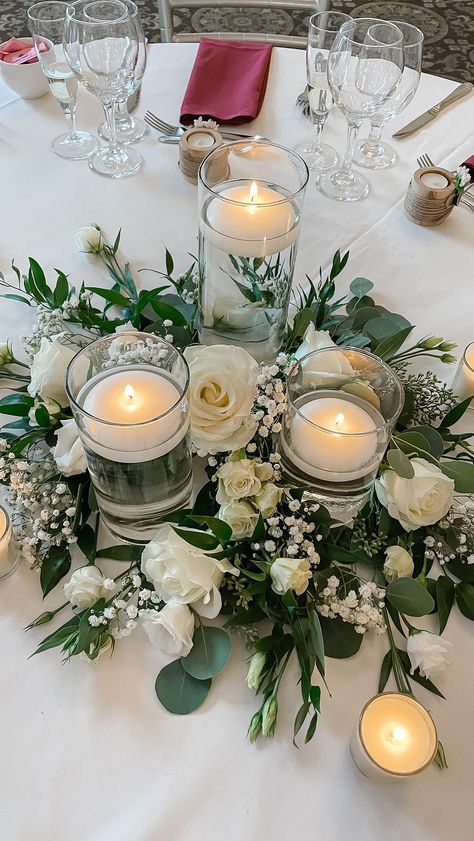 Flawless Functions | How to recreate our most popular centerpiece 🌿💍 #centerpieces #centerpiecesideas #centerpieceideas #diycenterpieces #diywedding… | Instagram Simple Wedding Centerpieces, Candle Wedding Centerpieces, Tafel Decor, Dream Wedding Decorations, Sage Green Wedding, Flower Centerpieces Wedding, Flower Diy, Wedding Table Decorations, Candle Centerpieces