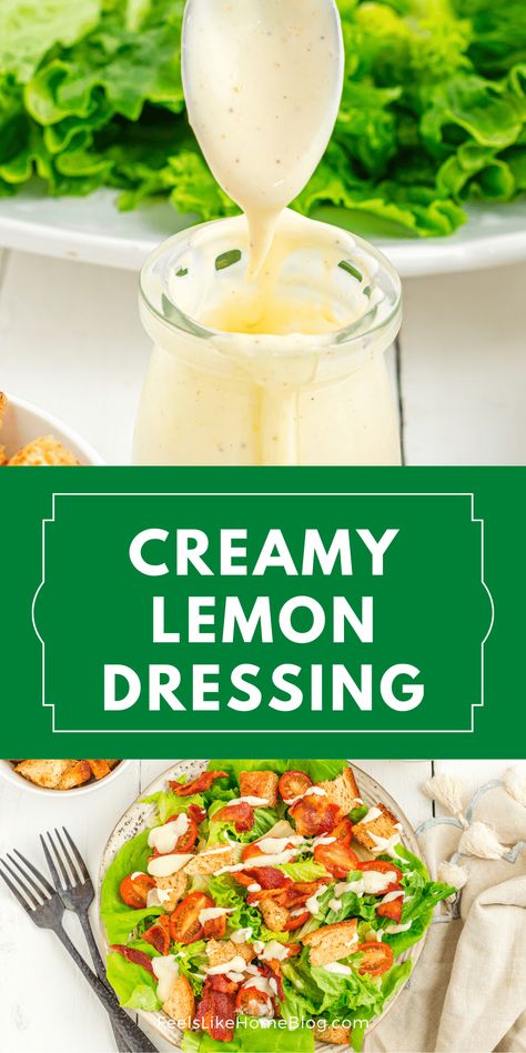 This creamy lemon mayo salad dressing recipe combines common pantry ingredients to make an amazingly good dressing. It's delicious over a BLT salad for the perfect keto meal but also makes a great aioli and french fry dip! Easy Lemon Dressing Recipe, Honey Lemon Salad Dressing Recipe, Homemade Lemon Dressing, Essen, Creamy Lemon Garlic Dressing Eating Well, Vegan Mayo Salad Dressing, Mayo Dressing Salad, Keto Lemon Vinaigrette Dressing, Homemade Lemon Salad Dressing