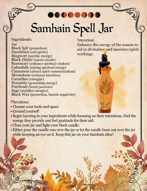 Spell Jars For Psychic Abilities, Balance And Harmony Spell Jar, Pumpkin Spells, Mabon Spell Jar, Samhain Spell Jar, Banishing Jar, Samhain Jar, Samhain Spells, Sweetening Jar Spell