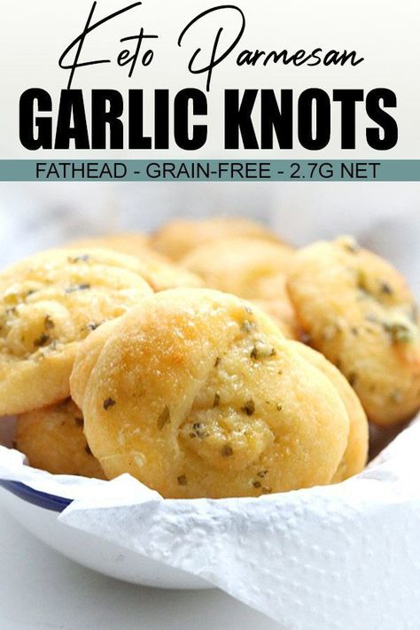 Low carb garlic parmesan rolls make the best accompaniment to your favourite healthy soup or stew. Make this easy low carb rolls recipe, then serve the garlic rolls hot out of the oven slathered with butter for the perfect keto side dish. Made with fathead dough! #fathead #ketobread #garlicparmesan Low Carb Rolls, Parmesan Rolls, Garlic Parmesan Knots, Keto Side Dish, Garlic Rolls, Fathead Dough, Keto Side, Garlic Knots, Low Carb Diets