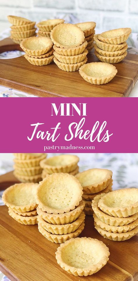 Homemade Tart Shells, Fruit Tart Shell Recipe, Coconut Cream Pie Mini Tarts, Mini Pastry Shells, Sweet Pastry Recipes Desserts, Easy Tart Shells Crust Recipe, Fun Desserts For Thanksgiving, Mini Pastry Shell Appetizers, Mini Tart Appetizers