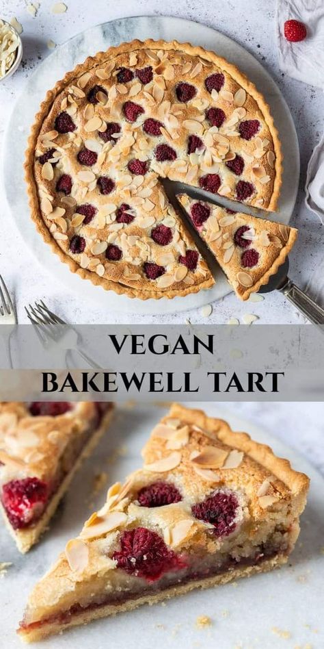 Bakewell Tart, Vegan Bakewell Tart, Vegan Tarts, Raspberry Tart, Vegan Baking Recipes, Vegan Pie, Vegan Cake Recipes, Vegan Bakery, Desserts Vegan