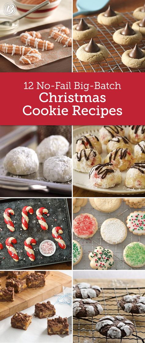 Making Christmas cookies for a crowd, or hosting a holiday cookie exchange? These easy, big-batch recipes mean more cookies and less work! Easy Yummy Christmas Cookies, Easy Bulk Cookie Recipes, Cookies For Large Groups, Big Batch Baking Recipes, Big Batch Dessert Recipes, Big Batch Baking, Large Batch Cookies Recipe, Big Christmas Cookies, Big Batch Cookie Bars