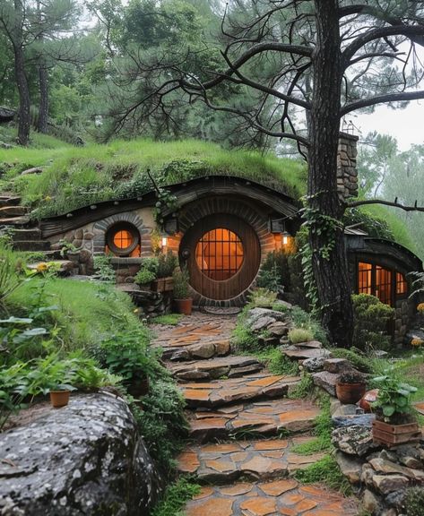 Hobbit House Ideas, Hobbit Cabin, Secret House In The Woods, House In A Hill, Garden Hobbit House, Hobbit Tree House, Underground Houses, Hobit Houses Aesthetic, Backyard Hobbit House