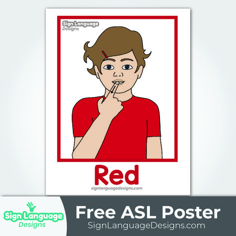 Free ASL Sign Poster - Color Red - Sign Language Designs Sign Language Colors Printable, Asl Colors Signs, Asl Printables, Asl Signs For Shapes, Asl Signs For Classroom, Asl Colors, Asl Colors Printable Signs, Sign Language Colors, Easy Asl Signs