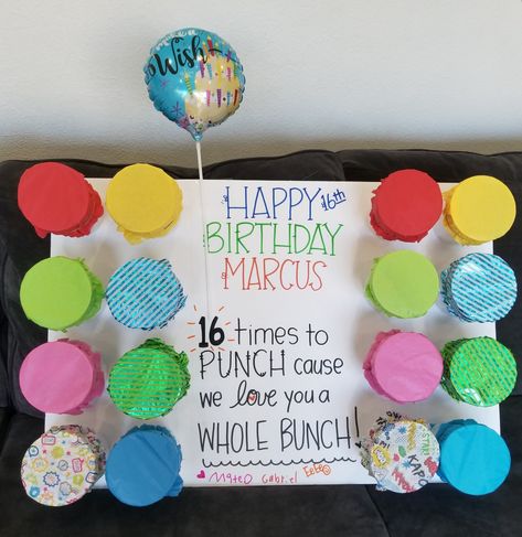 16th birthday punch box 16 Birthday Presents, Boy 16th Birthday, Homemade Birthday Gifts, Countdown Gifts, Surprise Birthday Decorations, Birthday Morning Surprise, Birthday Morning, Birthday Countdown, Birthday Traditions