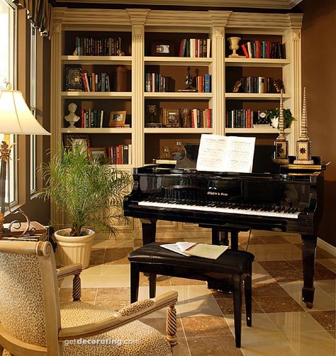 Music/Sitting Rooms @ http://www.getdecorating.com/music_rooms.cfm?profile=21364=1=1 Grand Piano Room, Home Library Rooms, Home Music Rooms, Piano Decor, Music Studio Room, Library Room, Baby Grand Pianos, House Updates, Piano Room