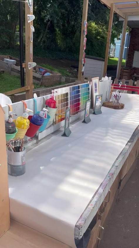 Outside Art Area Eyfs, Eyfs Outdoor Art Area, Outside Provision Eyfs, Early Years Continuous Provision, Outdoor Continuous Provision Year 1, Year 1 Outdoor Provision, Outdoor Continuous Provision Eyfs, Year 1 Outdoor Area, Outdoor Eyfs Area