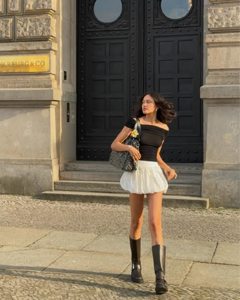 first & last slide : when i ask my bf to take a picture of me 🙂😂 #springfashion #springsummer #springstyle #springoutfit #balloonskirt #bubbleskirt #summeroutfit #springoutfit #leoseason #flowerhairclip #vintagebag #bikerboots #spring #miniskirt #offshouldertop #pullandbear #pullandbearcommunity Balloon Mini Skirt, Balloon Skirt Outfit, Balloon Skirt, My Bf, Casual Day Outfits, Bubble Skirt, Take A Picture, Night Out Outfit, Fashion Victim