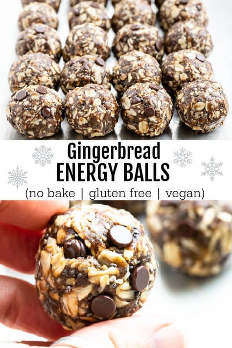 The BEST gingerbread energy balls. Super flavorful, perfectly spiced, and satisfying.  The perfect holiday snack or treat.  ready in 10 minutes. #glutenfreerecipes #energyballs #gingerbread #oats #holiday #snacks #glutenfree #vegan #dates #nobake #healthy #proteinbites #savorylotus Healthy Christmas Energy Balls, Peppermint Protein Balls, Healthy Winter Snacks, Gingerbread Oats, Holistic Meals, Healthy Holiday Snacks, Energy Balls No Bake, Charcuterie Dessert, Bake Gluten Free