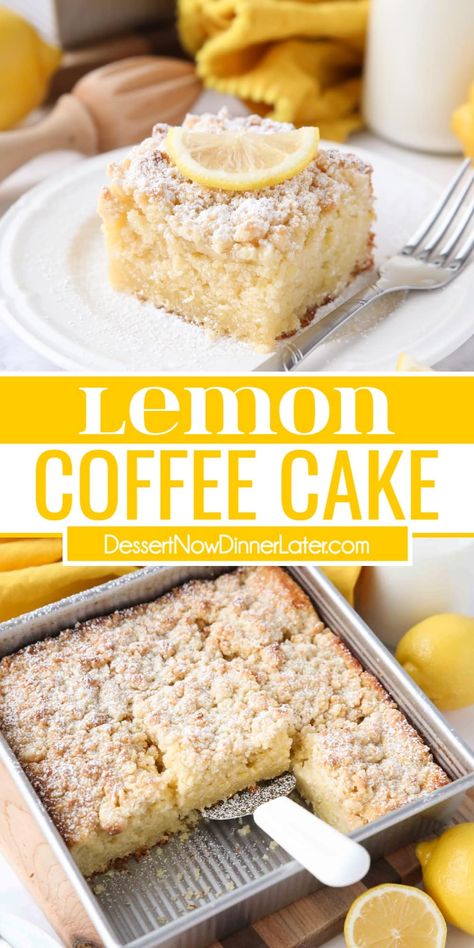 This Lemon Coffee Cake is bursting with flavor from lemon zest and juice. It's even topped with a lemony crumb streusel. Lemon lovers will adore this breakfast cake! Pie, Lemon Crumb Cake, Lemon Coffee Cake, Lemon Breakfast, Lemon Coffee, Blueberry Crumb Cake, Breakfast Coffee Cake, Streusel Cake, Lemon Cakes