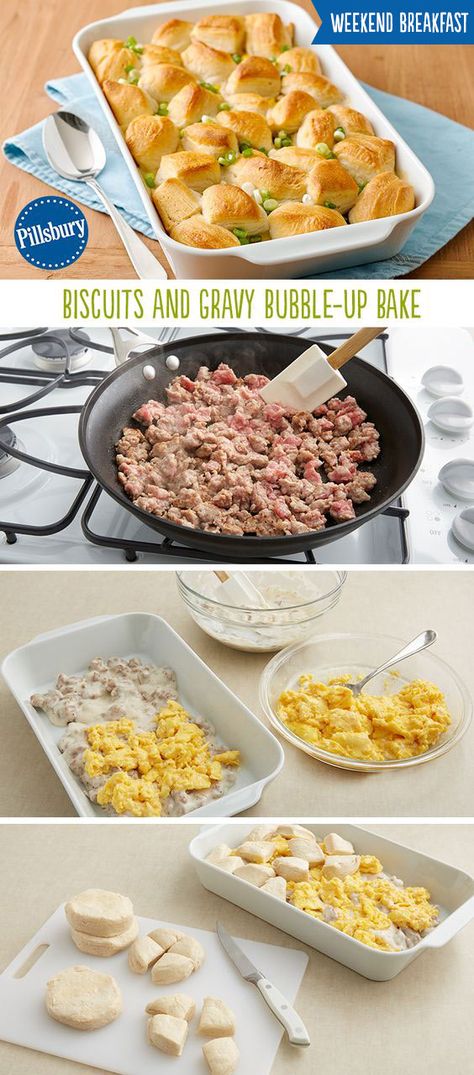 Bubble Up Bakes Dinners, Sausage Gravy Bubble Up, Bubble Up Bakes, Breakfast Recipes With Biscuits, Recipes With Biscuits, Bubble Up Bake, Bubble Bake, Casserole With Biscuits, Egg Gravy