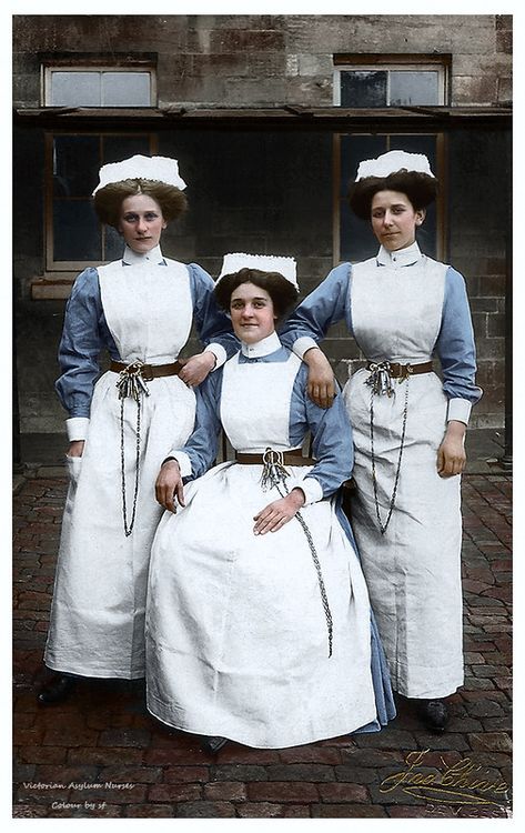 Victorian Insane Asylum Nurses | oneredsf1 | Flickr Victorian Asylum, Insane Asylum Halloween, Victorian Doctor, Asylum Halloween, Insane Asylum, Nurse Aesthetic, Doctor Outfit, Vintage Nurse, Colorized Photos