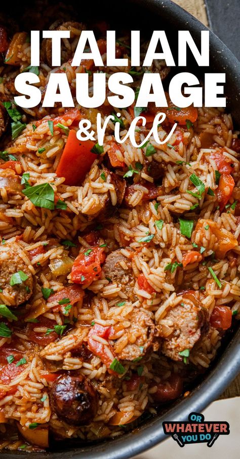 Italian Sausage and Rice Sausage Dinner Ideas Easy, Rice With Italian Sausage, Sausage And Sauce, Healthy Dinners With Italian Sausage, Sausage Link Meal Ideas, Italian Sausage And Bacon Recipes, Sweet Italian Sausage And Rice Recipes, Quick And Easy Sausage Recipes, Dinner Ideas Using Italian Sausage